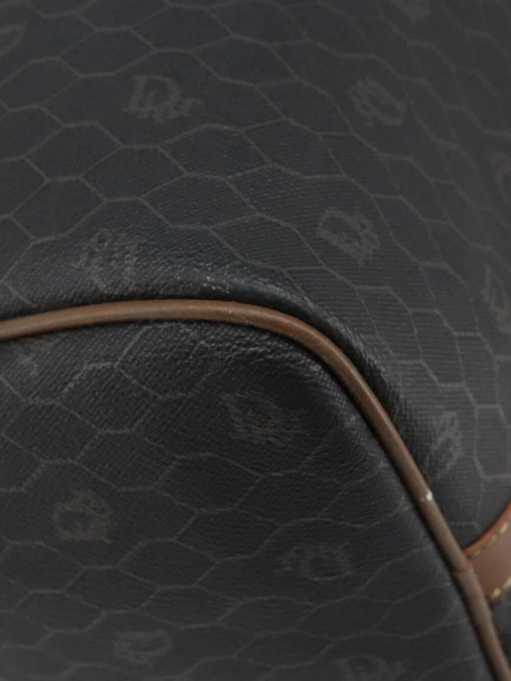 Christian Dior Honeycomb Canvas Hand Bag PVC Black Gold Auth 166851 - Picture 4 of 16
